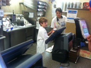 Frankie helping at Dairy Queen Miracle Treat day to raise money for the Maria Ferrari Children's hospital